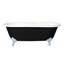 Kingston Brass  Aqua Eden VBT7D663013NB1 66-Inch Cast Iron Double Ended Clawfoot Tub with 7-Inch Faucet Drillings, Black/White/Polished Chrome