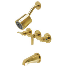 Kingston Brass  KBX8137NDL NuvoFusion Three-Handle Tub and Shower Faucet, Brushed Brass