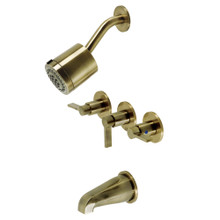 Kingston Brass  KBX8133NDL NuvoFusion Three-Handle Tub and Shower Faucet, Antique Brass