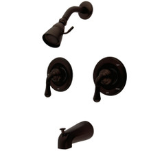 Kingston Brass  KB675 Magellan Twin Handles Tub Shower Faucet Pressure Balanced With Volume Control, Oil Rubbed Bronze