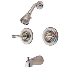 Kingston Brass  KB678 Magellan Twin Handles Tub Shower Faucet Pressure Balanced With Volume Control, Brushed Nickel