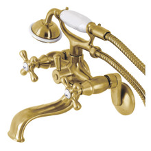 Kingston Brass  KS226SB Kingston Wall Mount Tub Faucet with Hand Shower, Brushed Brass