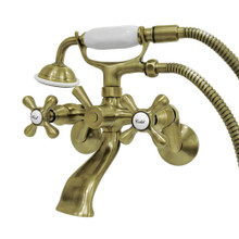 Kingston Brass  KS266AB Kingston Wall Mount Clawfoot Tub Faucet with Hand Shower, Antique Brass