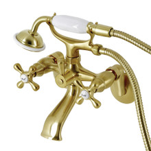 Kingston Brass  KS266SB Kingston Wall Mount Clawfoot Tub Faucet with Hand Shower, Brushed Brass