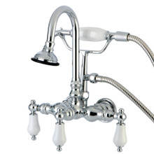 Kingston Brass  AE12T1 Aqua Vintage Wall Mount Clawfoot Tub Faucet with Hand Shower, Polished Chrome