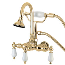 Kingston Brass  AE11T2 Aqua Vintage Wall Mount Clawfoot Tub Faucet with Hand Shower, Polished Brass