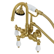 Kingston Brass  AE11T7 Aqua Vintage Wall Mount Clawfoot Tub Faucet with Hand Shower, Brushed Brass