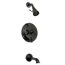 Kingston Brass  NB36300AX Water Onyx Pressure Balanced Tub & Shower faucet with Metal Cross Handle and Vintage Spout, Black Stainless Steel