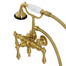 Kingston Brass  AE19T7 Aqua Vintage 3-3/8 Inch Wall Mount Tub Faucet with Hand Shower, Brushed Brass