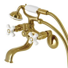 Kingston Brass  KS226PXSB Kingston Wall Mount Clawfoot Tub Faucet with Hand Shower, Brushed Brass
