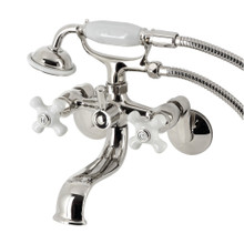 Kingston Brass  KS226PXPN Kingston Wall Mount Clawfoot Tub Faucet with Hand Shower, Polished Nickel