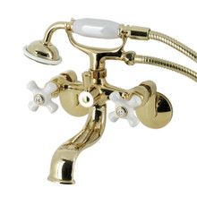 Kingston Brass  KS226PXPB Kingston Wall Mount Clawfoot Tub Faucet with Hand Shower, Polished Brass