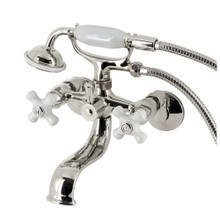 Kingston Brass  KS225PXPN Kingston Tub Wall Mount Clawfoot Tub Faucet with Hand Shower, Polished Nickel