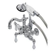 Kingston Brass  CA1008T1 Heritage 3-3/8" Tub Wall Mount Clawfoot Tub Faucet with Hand Shower, Polished Chrome