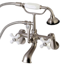 Kingston Brass  AE59T8 Aqua Vintage Wall Mount Tub Faucet with Hand Shower, Brushed Nickel