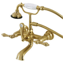Kingston Brass  AE551T7 Aqua Vintage 7-Inch Wall Mount Tub Faucet with Hand Shower, Brushed Brass