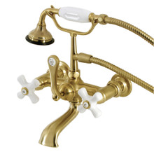 Kingston Brass  AE559T7 Aqua Vintage 7-Inch Wall Mount Tub Faucet with Hand Shower, Brushed Brass