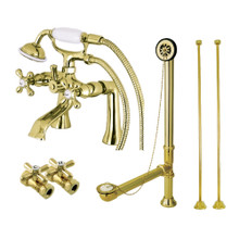 Kingston Brass  CCK268PB Vintage Deck Mount Clawfoot Tub Faucet Package with Hand Shower, Polished Brass