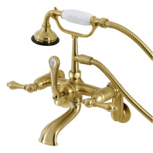 Kingston Brass  AE51T7 Aqua Vintage 7-Inch Adjustable Wall Mount Tub Faucet with Hand Shower, Brushed Brass