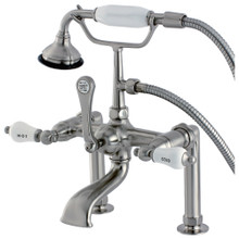 Kingston Brass  AE107T8 Auqa Vintage Deck Mount Clawfoot Tub Faucet with Hand Shower, Brushed Nickel