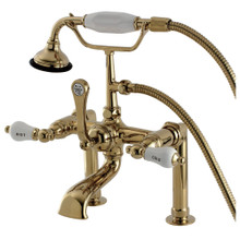 Kingston Brass  AE107T2 Auqa Vintage Deck Mount Clawfoot Tub Faucet with Hand Shower, Polished Brass