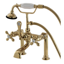 Kingston Brass  AE109T2 Auqa Vintage Deck Mount Clawfoot Tub Faucet with Hand Shower, Polished Brass