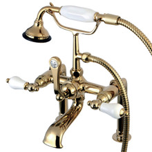 Kingston Brass  AE105T2 Auqa Vintage Deck Mount Clawfoot Tub Faucet with Hand Shower, Polished Brass