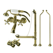 Kingston Brass  CCK265ABD Vintage Wall Mount Clawfoot Tub Faucet Package with Hand Shower, Antique Brass