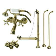 Kingston Brass  CCK265AB Vintage Wall Mount Clawfoot Tub Faucet Package with Hand Shower, Antique Brass