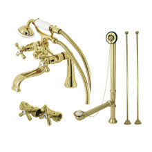 Kingston Brass  CCK228PB Vintage Deck Mount Clawfoot Tub Faucet Package with Supply Line, Polished Brass