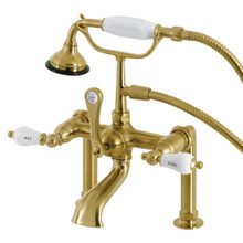 Kingston Brass  AE107T7 Auqa Vintage Deck Mount Clawfoot Tub Faucet with Hand Shower, Brushed Brass