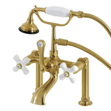 Kingston Brass  AE111T7 Auqa Vintage Deck Mount Clawfoot Tub Faucet with Hand Shower, Brushed Brass