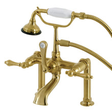 Kingston Brass  AE103T7 Auqa Vintage Deck Mount Clawfoot Tub Faucet with Hand Shower, Brushed Brass