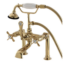Kingston Brass  Aqua Vintage AE103T2BEX Essex Deck Mount Clawfoot Tub Faucet with Hand Shower, Polished Brass