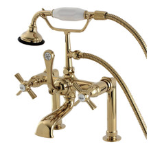 Kingston Brass  Aqua Vintage AE103T2ZX Millennium Deck Mount Clawfoot Tub Faucet with Hand Shower, Polished Brass