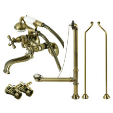 Kingston Brass  CCK225ABD Vintage Wall Mount Clawfoot Tub Faucet Package with Supply Line, Antique Brass