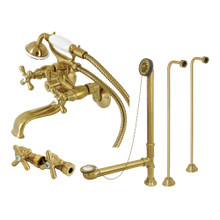 Kingston Brass  CCK225SB Vintage Wall Mount Clawfoot Tub Faucet Package with Supply Line, Brushed Brass