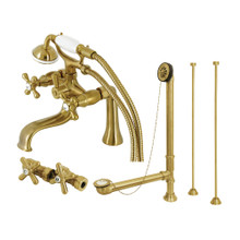 Kingston Brass  CCK228SB Vintage Deck Mount Clawfoot Tub Faucet Package with Supply Line, Brushed Brass