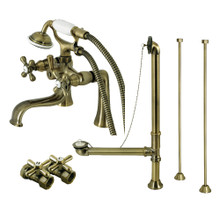 Kingston Brass  CCK228AB Vintage Deck Mount Clawfoot Tub Faucet Package with Supply Line, Antique Brass