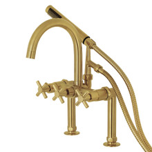 Kingston Brass  Aqua Vintage AE8107DX Concord 7-Inch Deck Mount Clawfoot Tub Faucet with Hand Shower, Brushed Brass