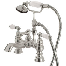 Kingston Brass  CC1156T8 Vintage 7-Inch Deck Mount Tub Faucet with Hand Shower, Brushed Nickel