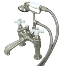 Kingston Brass  CC611T8 Vintage 7-Inch Deck Mount Tub Faucet with Hand Shower, Brushed Nickel