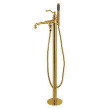 Kingston Brass  KS7037ABL English Country Freestanding Tub Faucet with Hand Shower, Brushed Brass