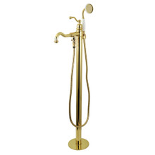 Kingston Brass  KS7132ABL English Country Freestanding Tub Faucet with Hand Shower, Polished Brass