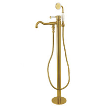 Kingston Brass  KS7137DPL Paris Freestanding Tub Faucet with Hand Shower, Brushed Brass