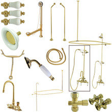 Kingston Brass  CCK2182PL Vintage High-Arc Gooseneck Clawfoot Tub Faucet Package with Shower Enclosure, Polished Brass
