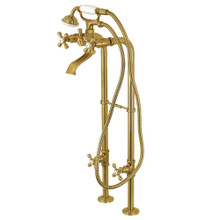 Kingston Brass  CCK266K7 Kingston Freestanding Two Handle Tub Faucet with Supply Line, Stop Valve and Handle, Brushed Brass