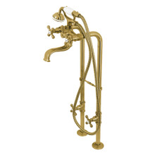 Kingston Brass  CCK226K7 Kingston Freestanding Clawfoot Tub Faucet Package with Supply Line, Stop Valve and Handle, Brushed Brass