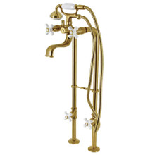 Kingston Brass  CCK226PXK7 Kingston Freestanding Clawfoot Tub Faucet Package with Supply Line, Stop Valve and Handle, Brushed Brass