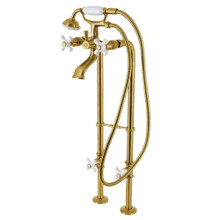 Kingston Brass  CCK266PXK7 Kingston Freestanding Two Handle Clawfoot Tub Faucet Package with Supply Line, Stop Valve and Handle, Brushed Brass